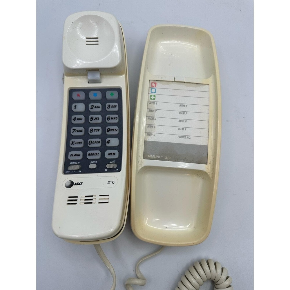 Vtg. AT&T Trimline 210 Princess Push Button Phone Beige Wall/Desk Near Mint